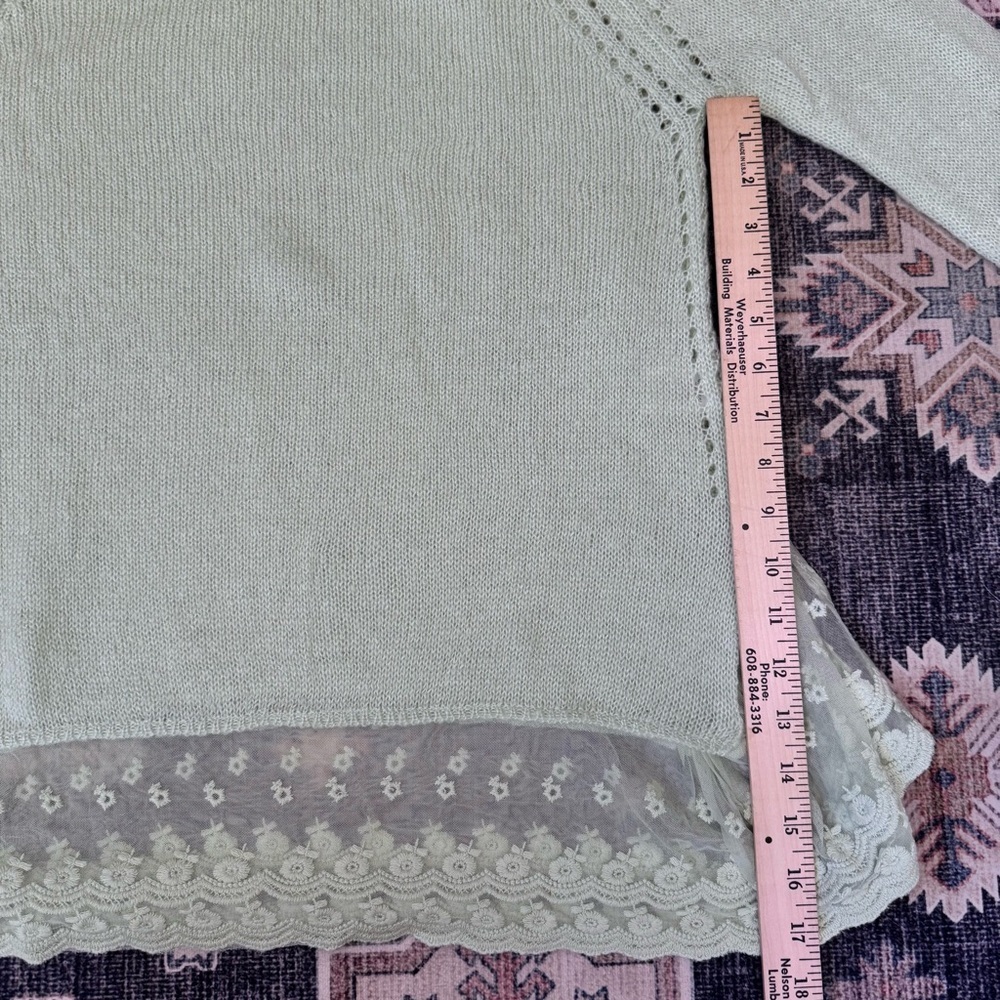 Frenchi Mint Green Sheer Lightweight Sweater with Lace Hem Women’s Size Medium - Picture 10 of 12